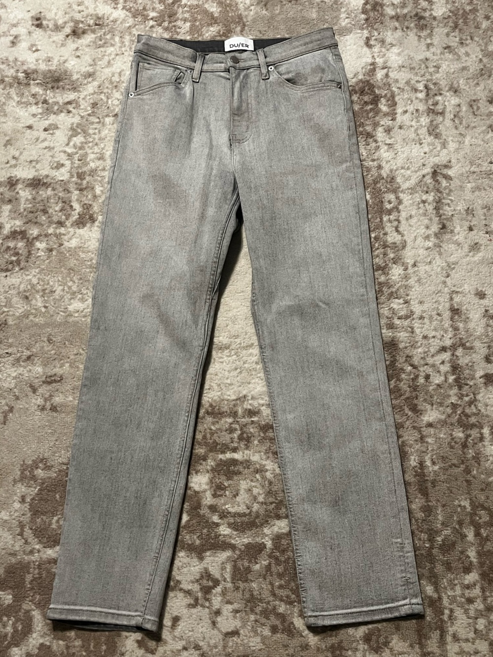 DU/ER Mens Performance Denim Jeans Size 28x29 Light Grey Straight Leg Stretch